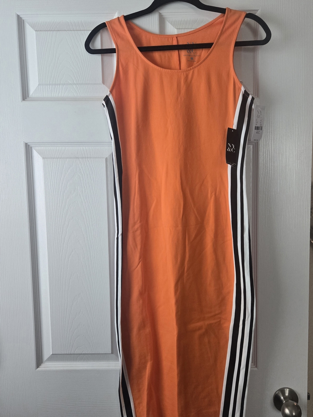 Orange Sleeveless Side-Stripe Sheath Dress